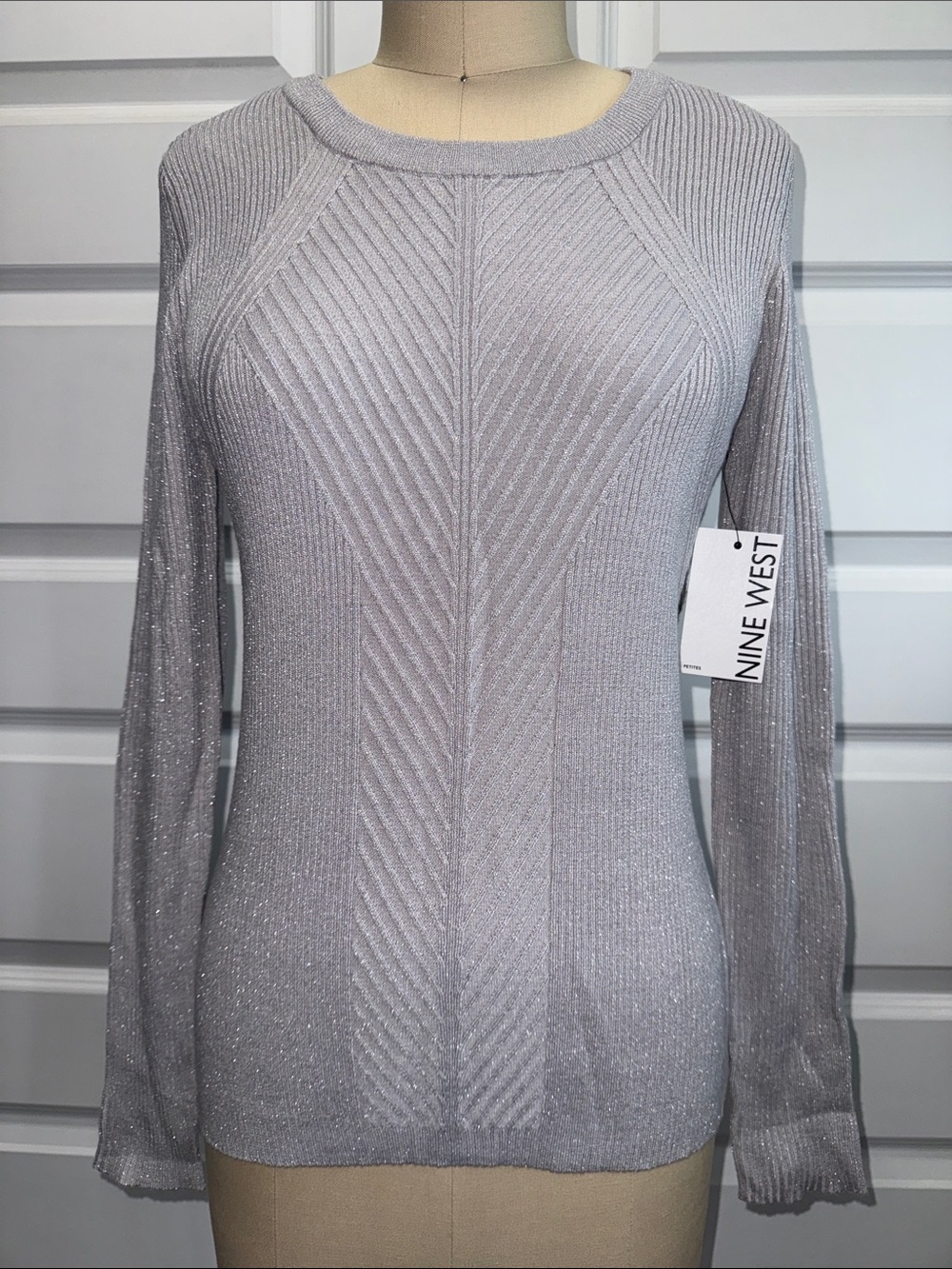 NEW WITH TAG Nine West Silver Shimmery Knit Sweater
